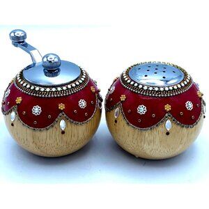 Florentine Elaborate Wood Hand Decorated Ball Salt Shaker and Pepper Mill Wood S